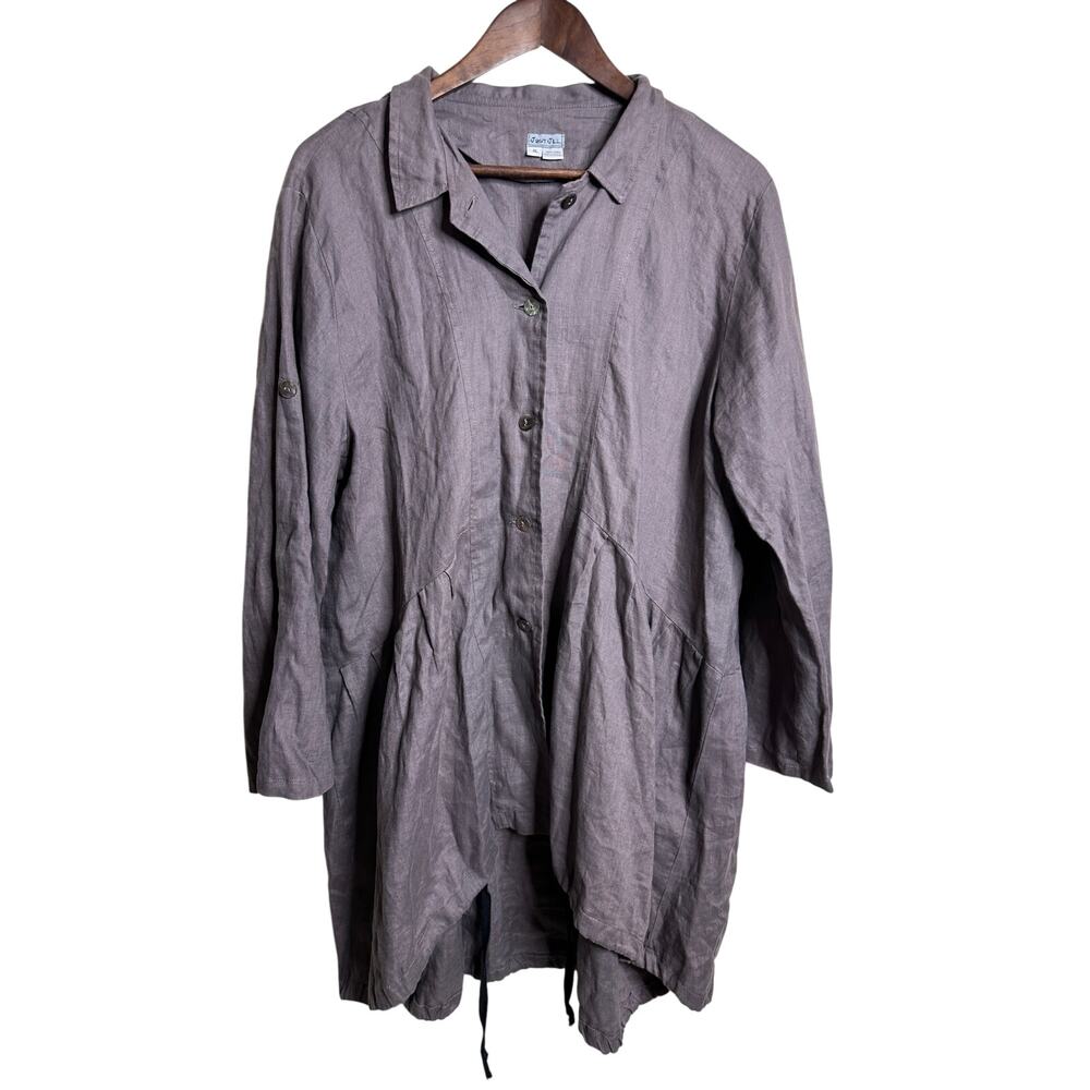 Just Jill 100% Linen Tunic Jacket Gray Lagenlook Art To Wear Boho size XL